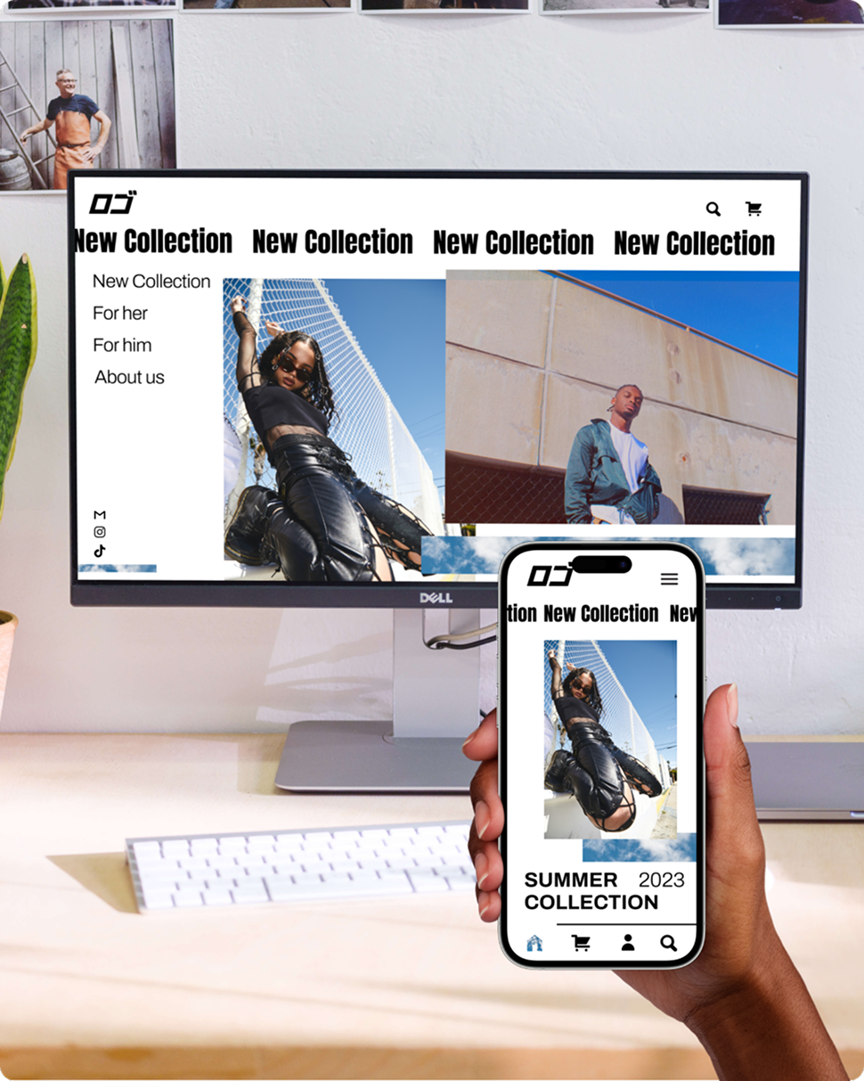 Mockup web y móvil de tienda de moda, nueva colección